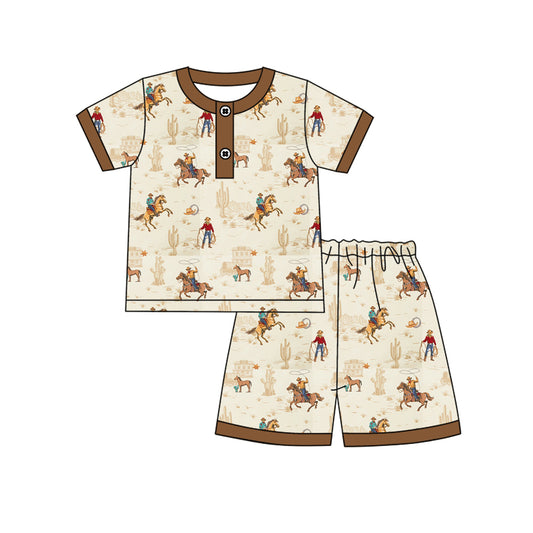 Baby Boys Cactus Horse Rodeos Button Top Shorts Western Pajamas Sets Preorder
