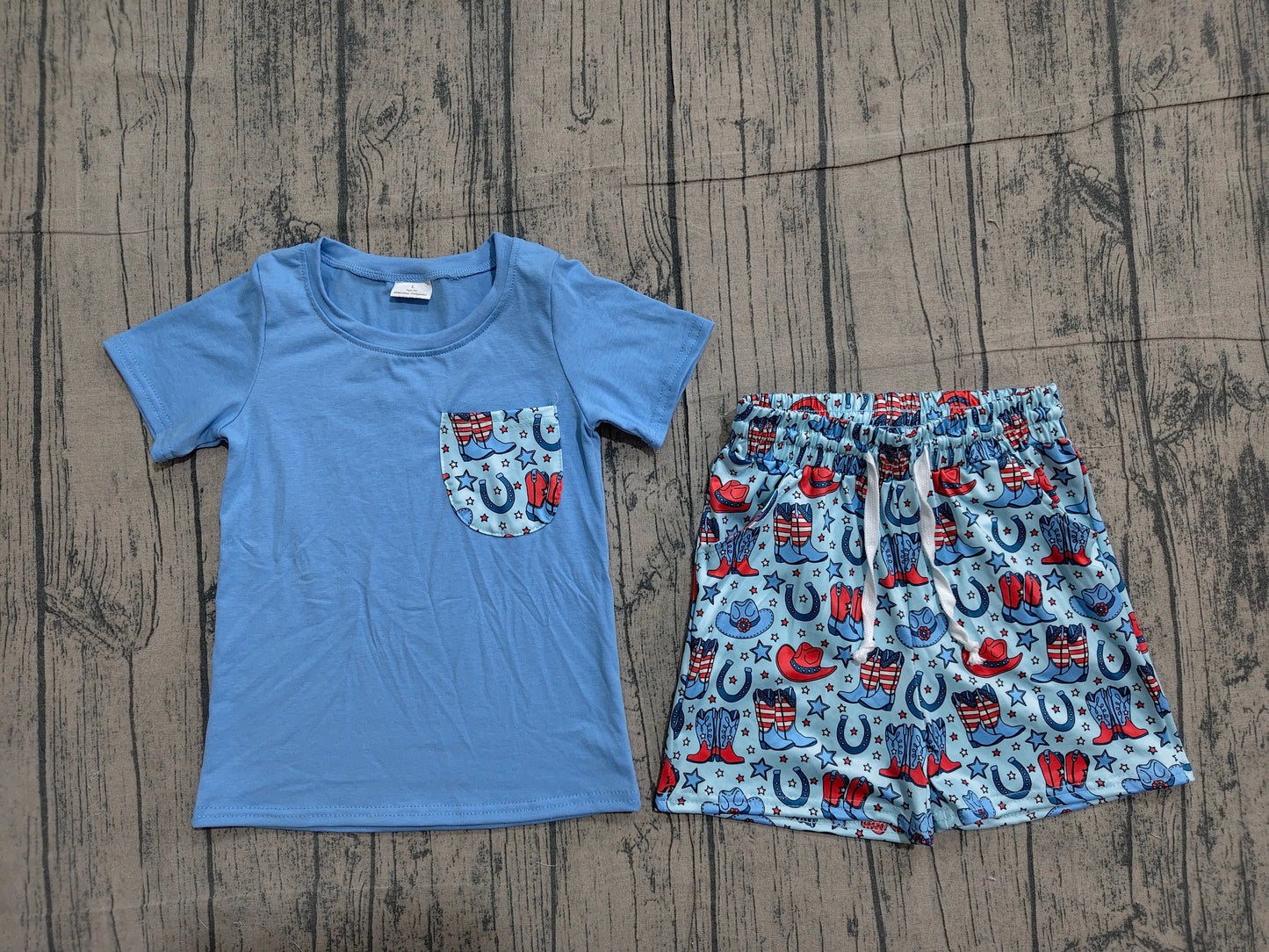 Baby Boys Pocket Shirts Stars Hats Boots Short 4th of July Western Clothes Sets
