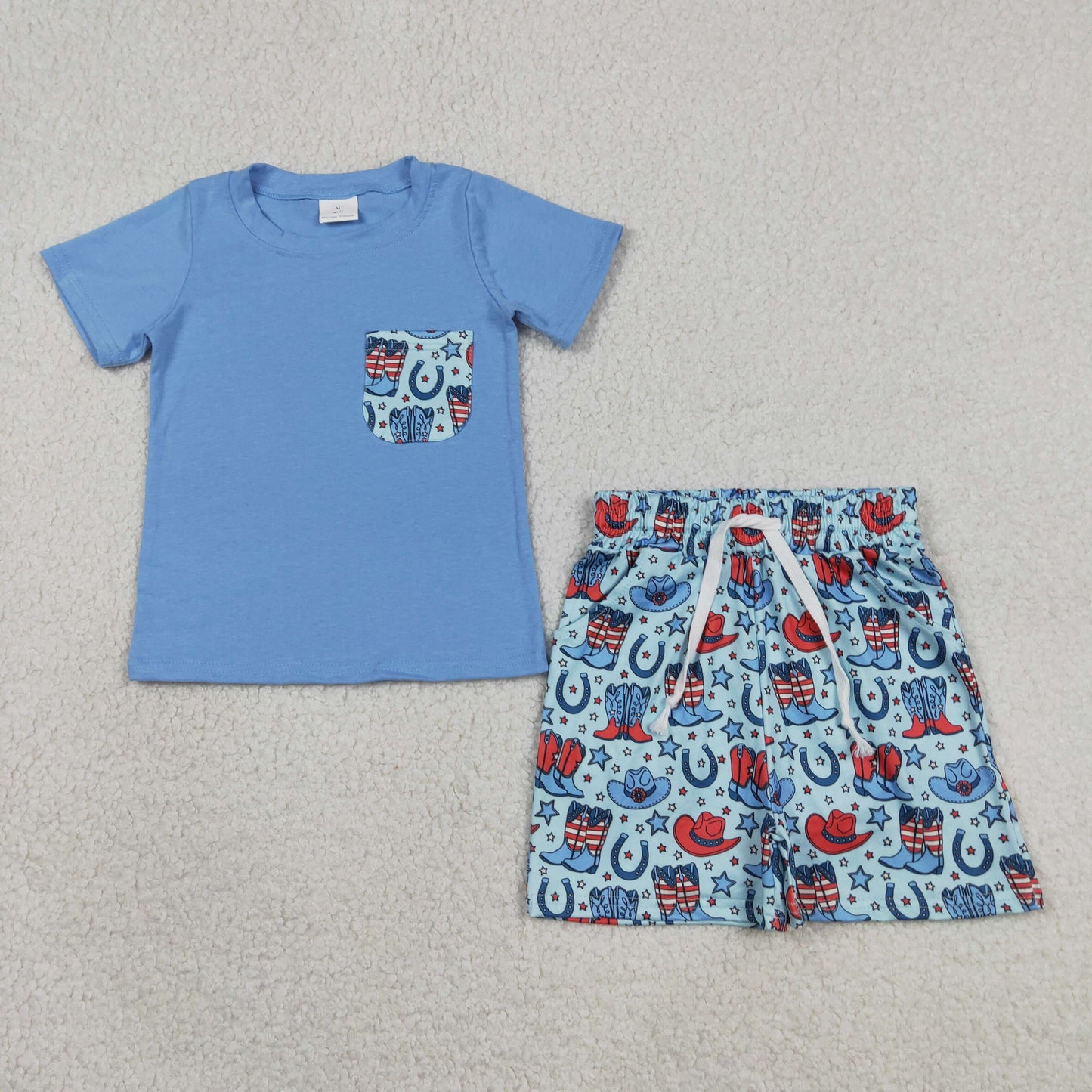 Sibling Baby Boys Flags Boots Pocket Top Short Western 4th of July Clothes Set Rompers