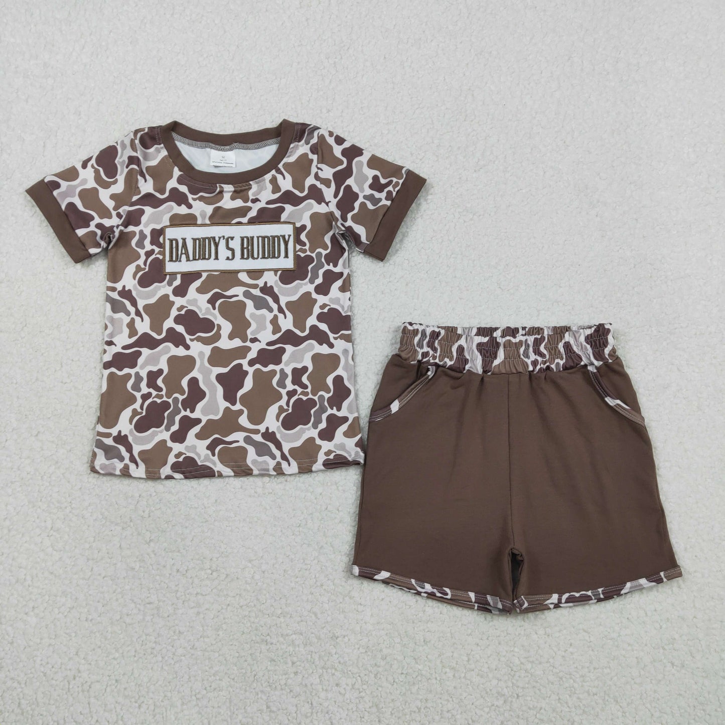 Sibling Baby Boys Camo Embroidery Daddy's Buddy Top Pockets Short Clothes Sets