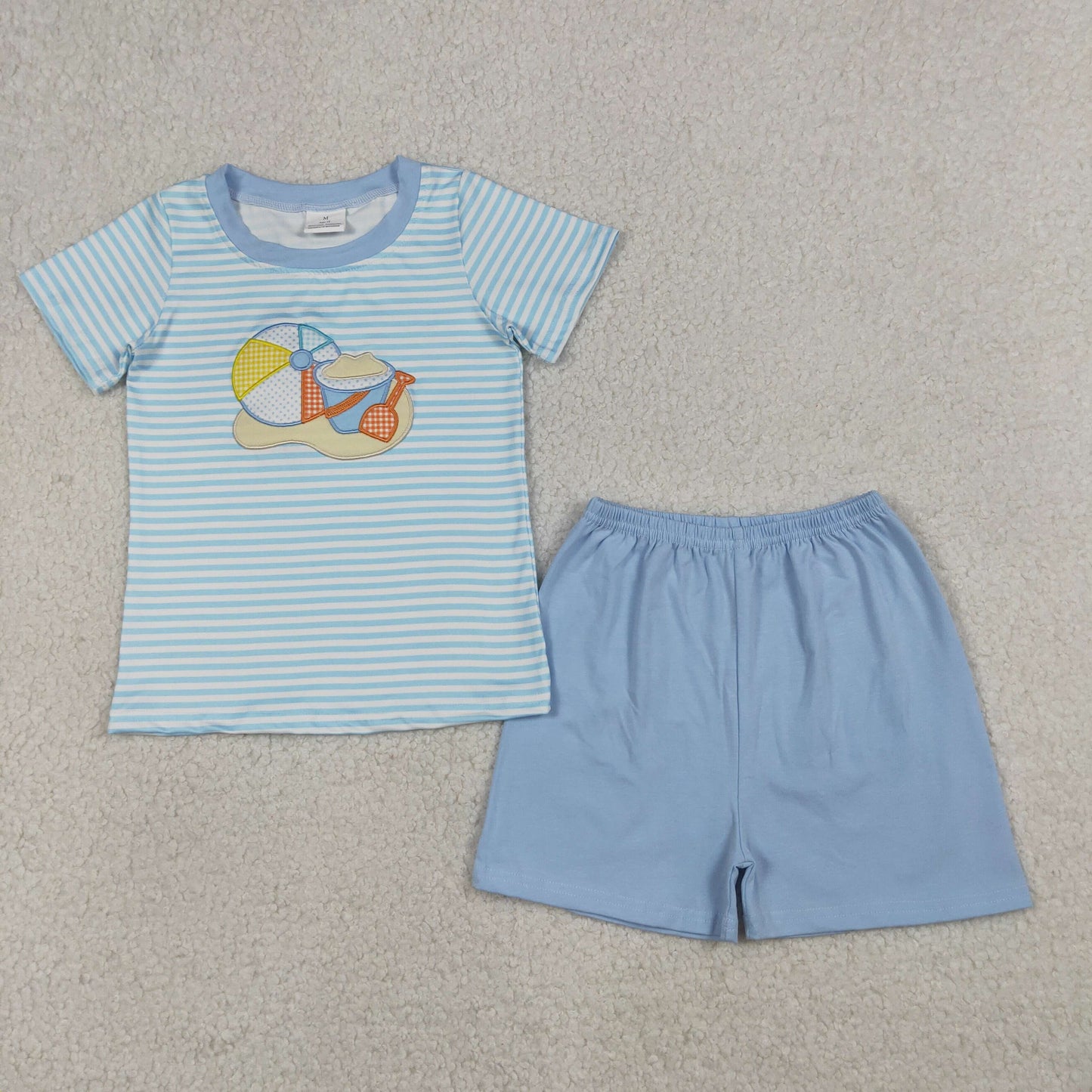 Sibling Baby Boys Short Sleeve Embroidery Beach Castles Top Shorts Clothes Sets
