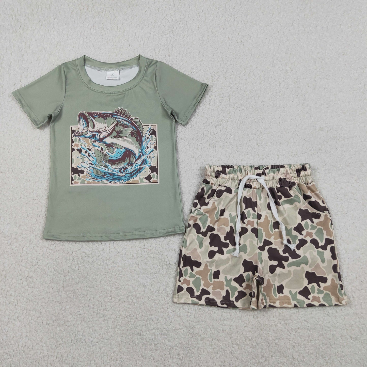 Baby Boys Green Camo Fishing Top Pockets Shorts Hunting Clothes Sets