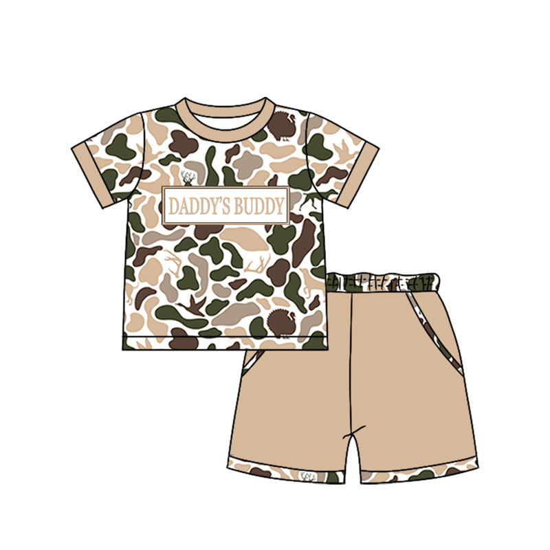 Baby Boys Southern Hunting Duck Dogs Camo Daddy's Buddy Top Pockets Shorts Clothes Sets Preorder