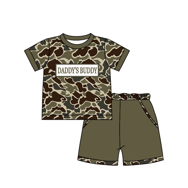 Baby Boys Southern Dark Khaki Camo Daddy's Buddy Top Pockets Shorts Clothes Sets Preorder