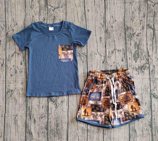 Baby Boys Shirt Top Deer Camo Checked Pockets Shorts Hunting Clothes Sets