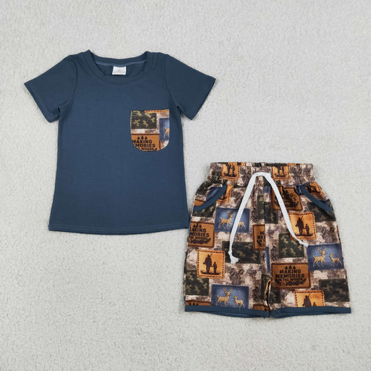 Baby Boys Shirt Top Deer Camo Checked Pockets Shorts Hunting Clothes Sets