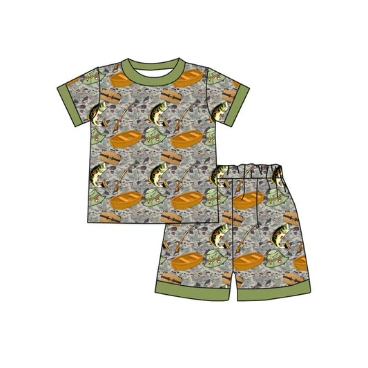 Baby Boys Short Sleeve Camo Fishing Top Shorts Hunting Pajamas Sets Preorder