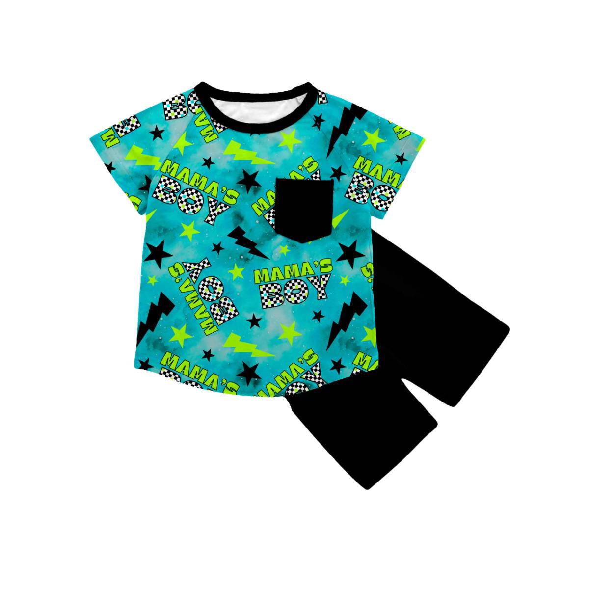 Baby Boys Stars Lightnings Mama's Boy Pocket Top Shorts Clothes Sets Preorder