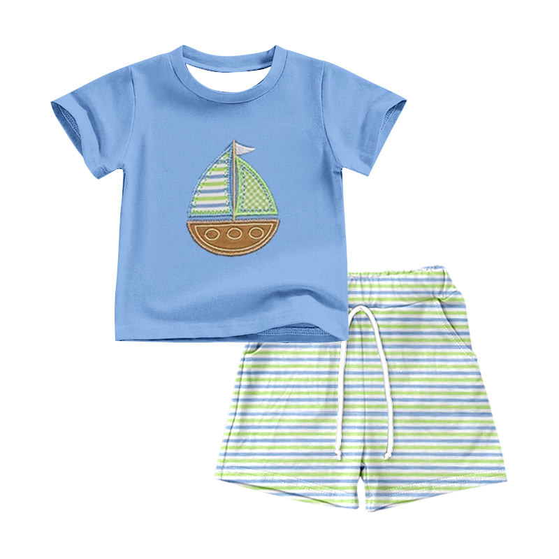 Baby Boys Blue Short Sleeve Boats Top Stripe Pockets Shorts Clothes Sets Preorder