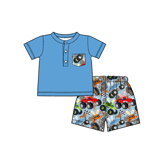 Baby Boys Button Pocket Top Bunny Motors Eggs Shorts Easter Clothes Sets Preorder