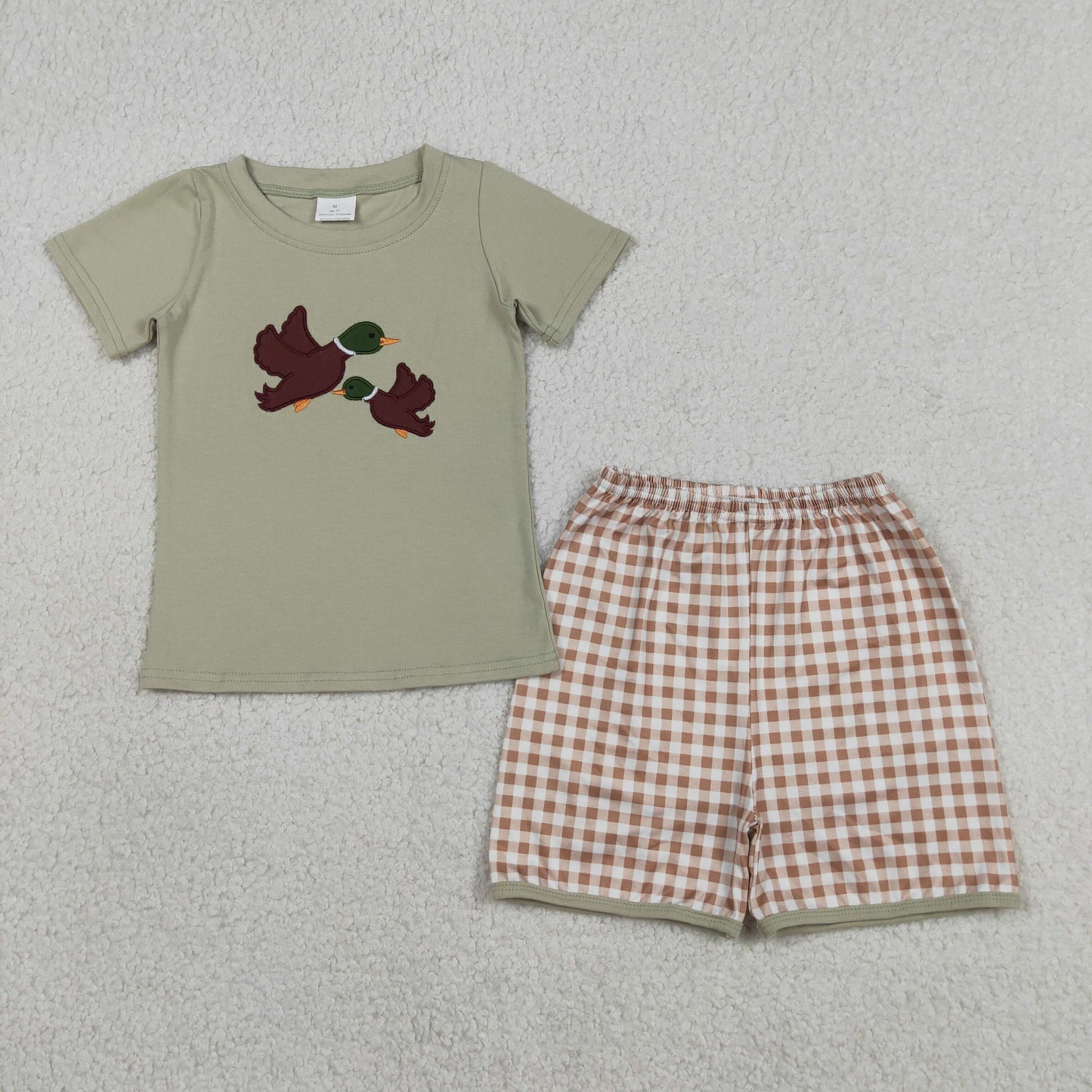 Embroidery Ducks Baby Boys Top Checked Shorts Hunting Clothes Sets