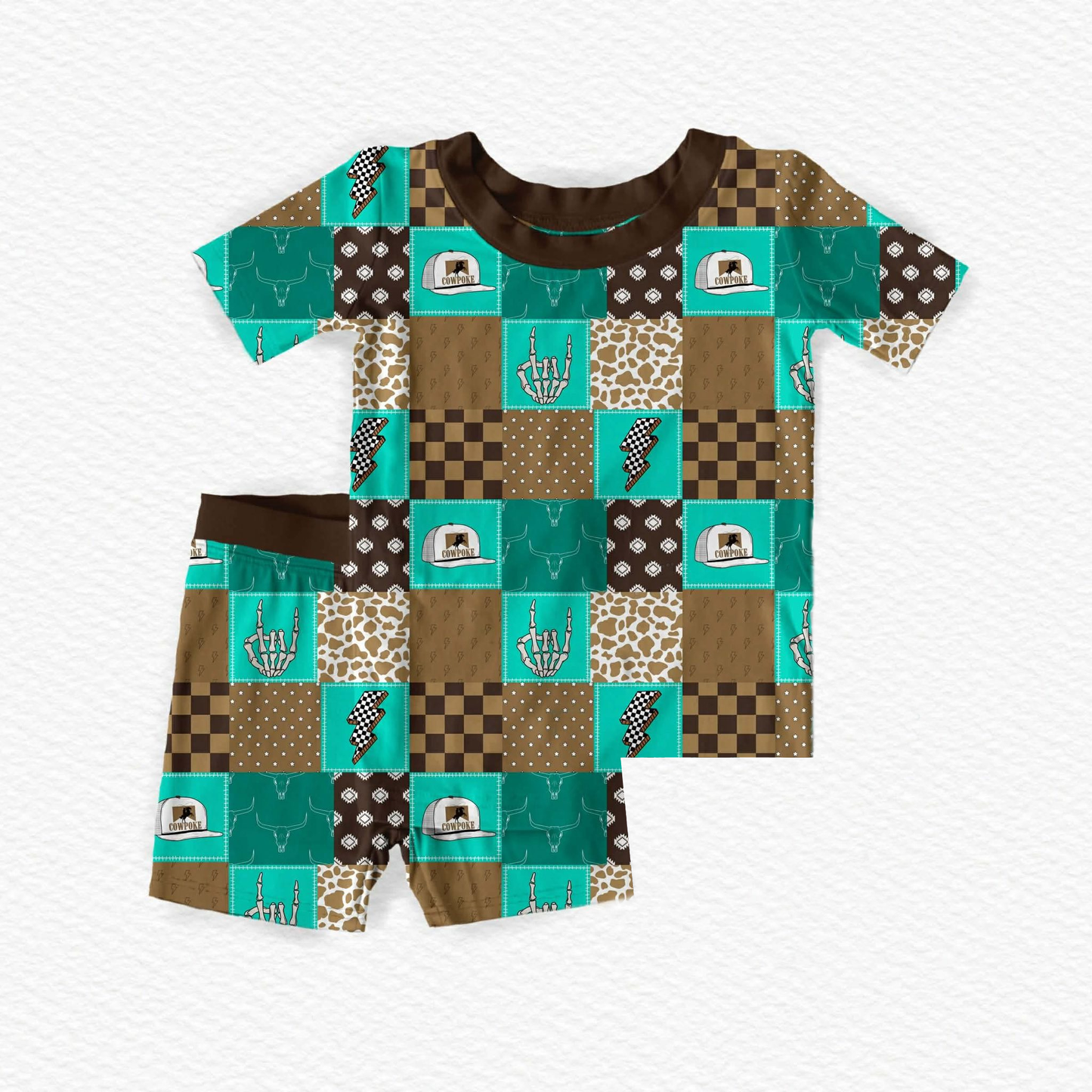 Baby Boys Cowpoke Hats Aztec Checked Top Shorts Western Pajamas Sets Preorder