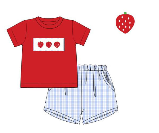 Baby Boys Strawberry Top Checked Pockets Shorts Clothes Sets Preorder