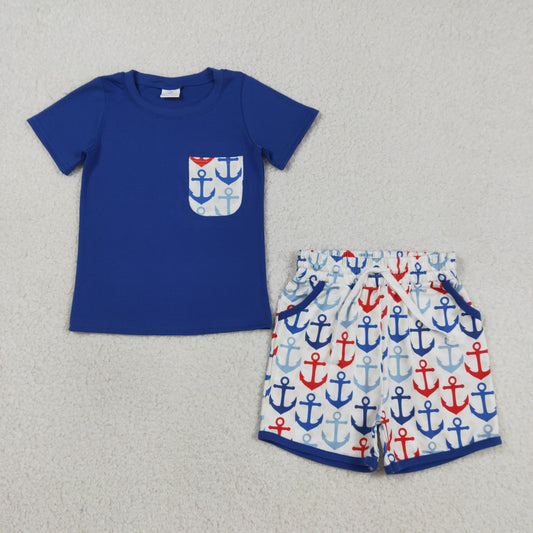 Baby Boys Hot Blue Shirt Top Boats Fishing Pocket Shorts Clothes Sets