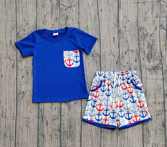 Baby Boys Hot Blue Shirt Top Boats Fishing Pocket Shorts Clothes Sets