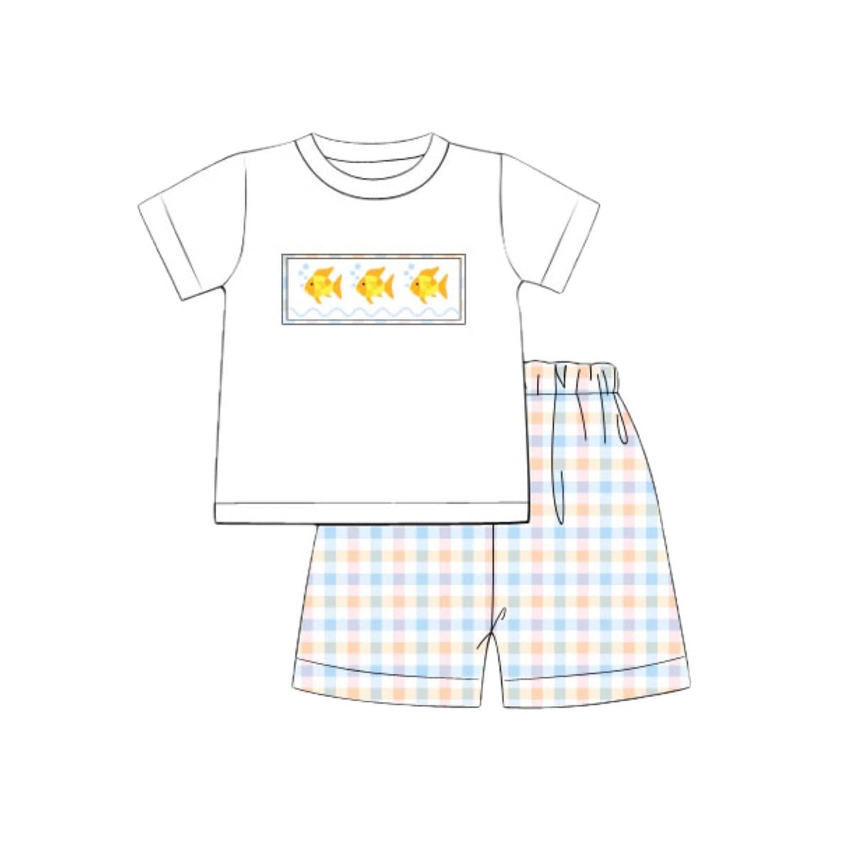 Baby Boys Fishes Top Checked Shorts Hunting Clothes Sets Preorder