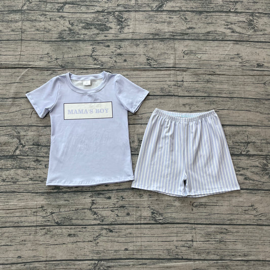 Baby Mama's Boy Light Blue Shirt Top Stripe Shorts Clothes Sets