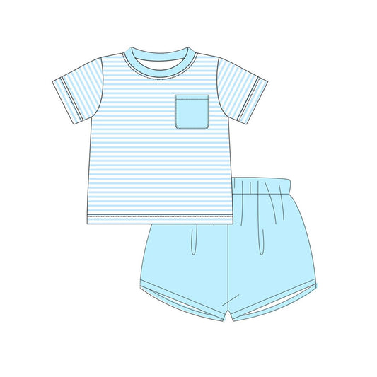 Baby Boys Light Blue Stripe Pocket Top Shorts Clothes Sets Preorder