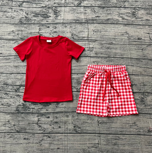 Baby Boys Red Shirts Top Checked Pockets Shorts Clothes Sets