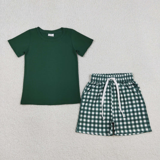 Baby Boys Dark Green Shirts Top Checked Pockets Shorts Clothes Sets