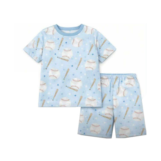 Baby Boys Blue Stars Baseballs Top Shorts Team Pajamas Sets Preorder