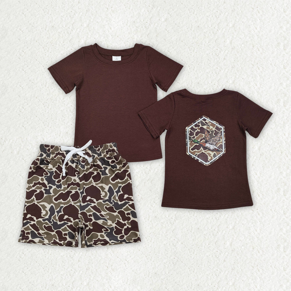 Baby Boys Southern Dark Khaki Camo Back Ducks Top Pocket Shorts Hunting Clothes Sets