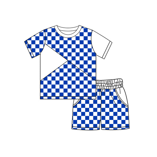 Baby Boys Blue Checked Top Pockets Shorts Clothes Sets Preorder