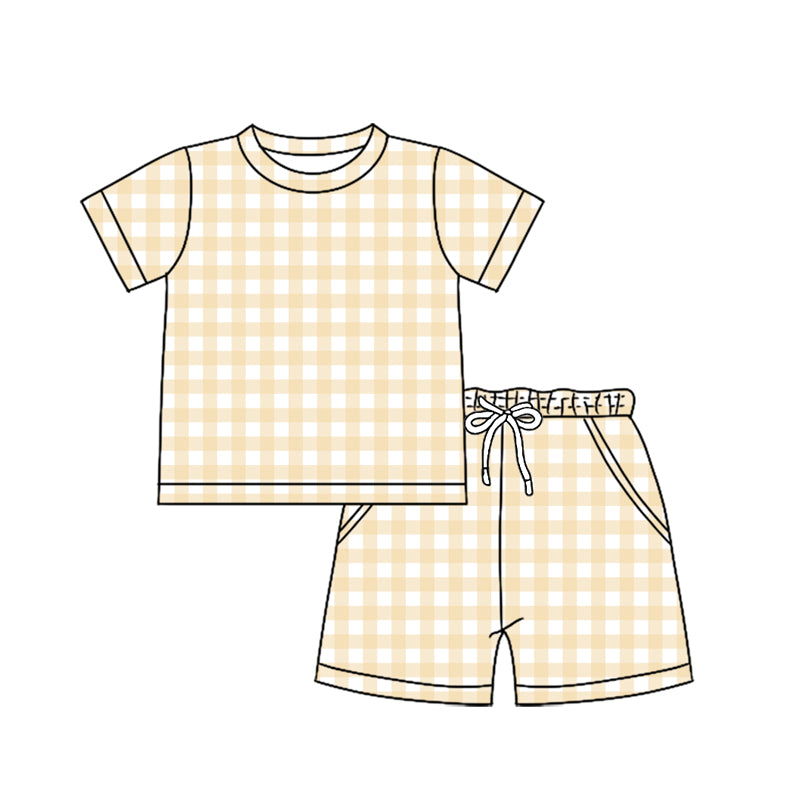 Baby Boys Yellow Checked Top Pockets Shorts Clothes Sets Preorder