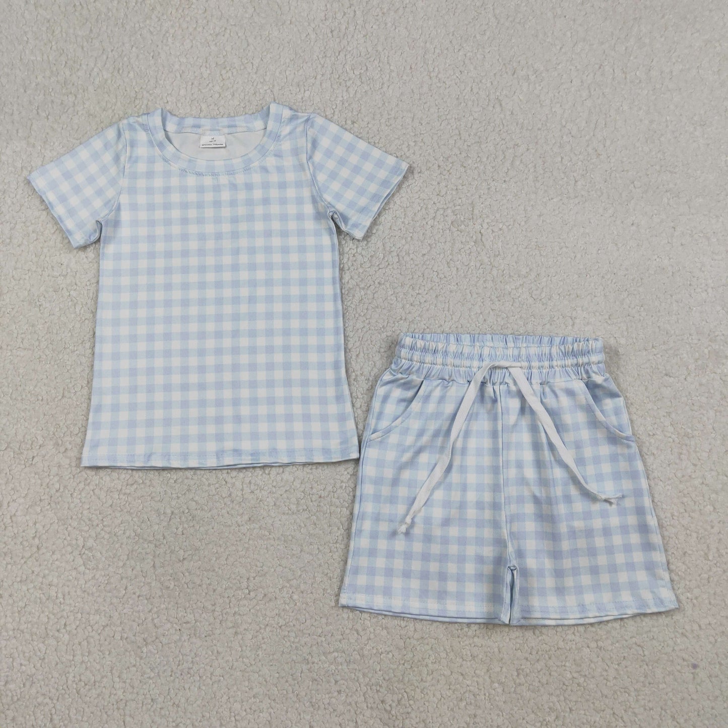 Baby Boys Light Blue Checked Top Pockets Shorts Clothes Sets