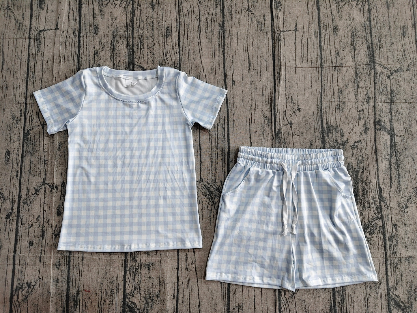 Baby Boys Light Blue Checked Top Pockets Shorts Clothes Sets