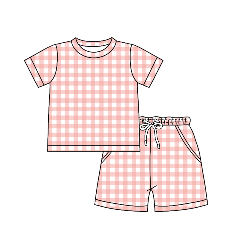 Baby Boys Pink Checked Top Pockets Shorts Clothes Sets Preorder