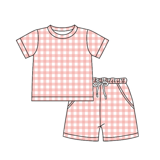 Baby Boys Pink Checked Top Pockets Shorts Clothes Sets Preorder