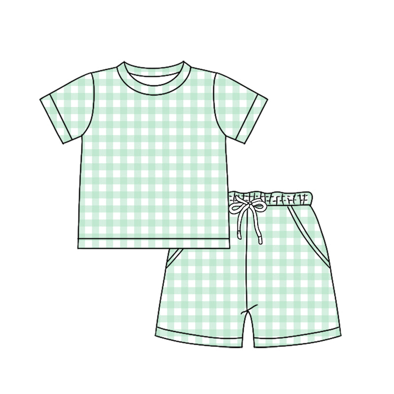 Baby Boys Aqua Checked Top Pockets Shorts Clothes Sets Preorder