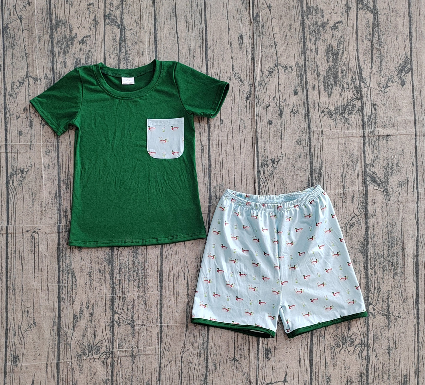 Baby Boys Dark Green Ducks Pocket Top Shorts Hunting Clothes Set
