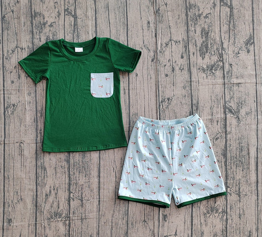 Baby Boys Dark Green Ducks Pocket Top Shorts Hunting Clothes Set