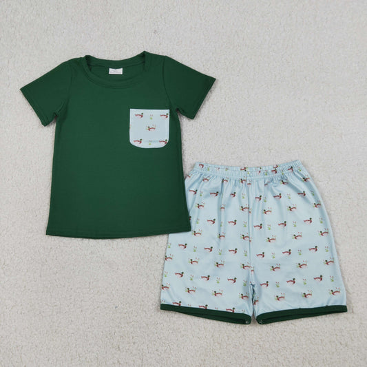 Baby Boys Dark Green Ducks Pocket Top Shorts Hunting Clothes Set