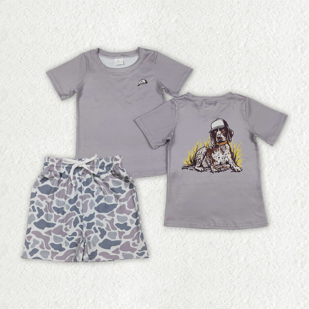 Baby Boys Hat Dogs Top Southern Light Grey Camo Pockets Short Hunting Clothes Sets