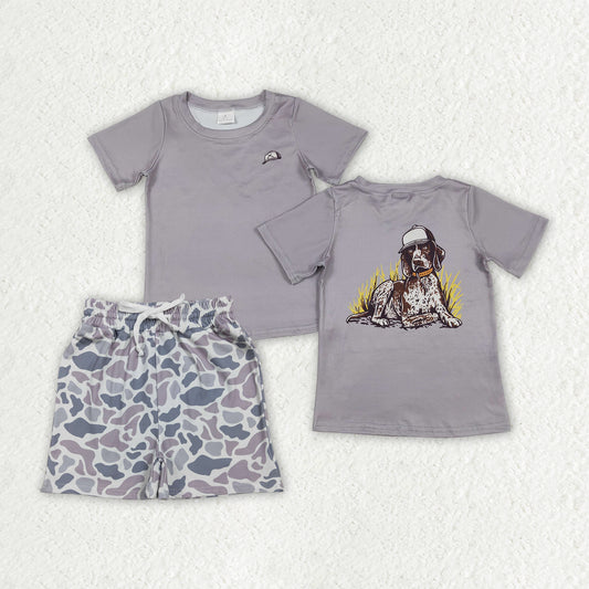 Baby Boys Hat Dogs Top Southern Light Grey Camo Pockets Short Hunting Clothes Sets
