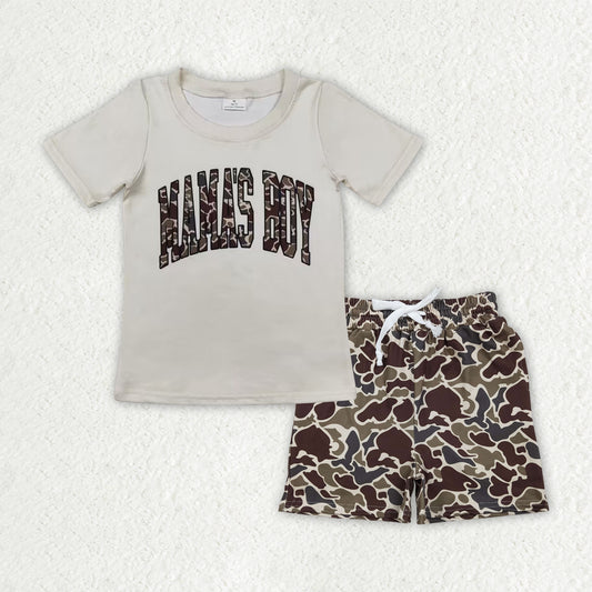 Baby Southern Dark Khaki Camo Mama's Boy Top Pockets Shorts Summer Hunting Clothes Sets