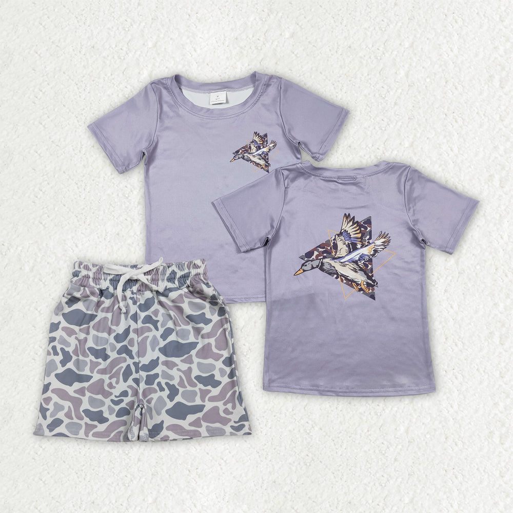 Baby Boys Ducks Top Southern Light Grey Camo Pockets Short Hunting Clothes Sets