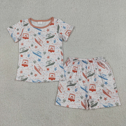 Baby Boys Colorful Starfishes Boats Beach Top Shorts Pajamas Clothes Sets