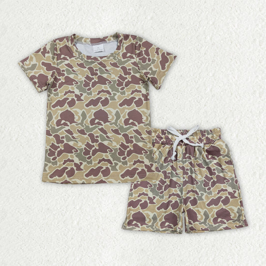 Sibling Baby Boys Short Sleeve Southern Camo Top Pockets Shorts Pajamas Clothes Sets