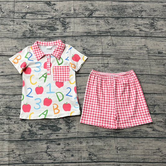 Baby Boys Apples ABC Pocket Button Top Checked Shorts Back to School Sets