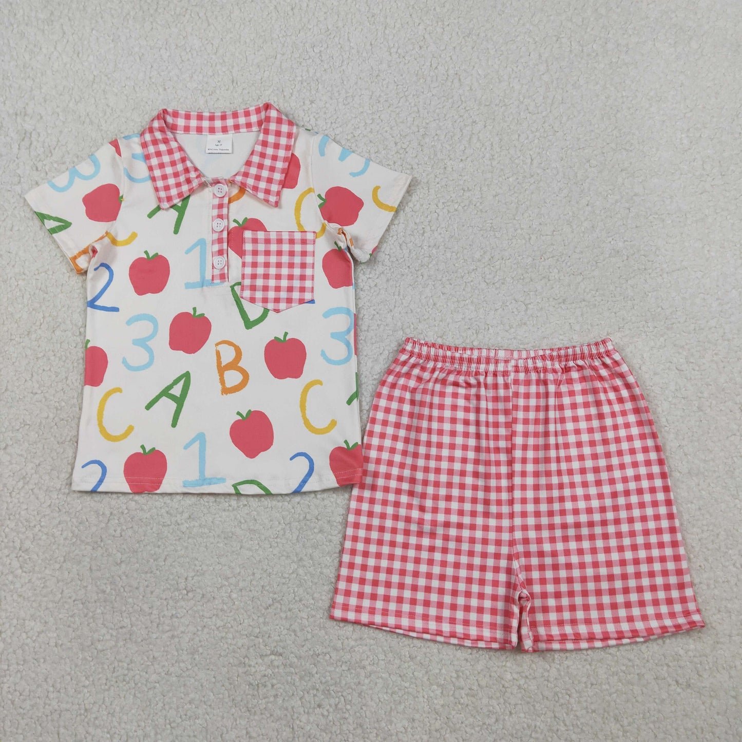 Baby Boys Apples ABC Pocket Button Top Checked Shorts Back to School Sets