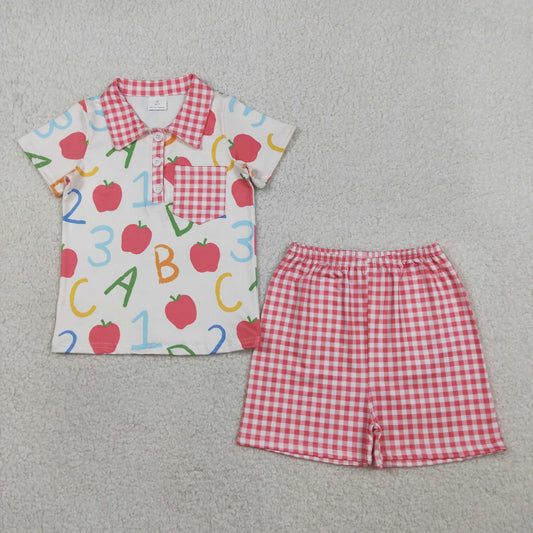 Baby Boys Apples ABC Pocket Button Top Checked Shorts Back to School Sets