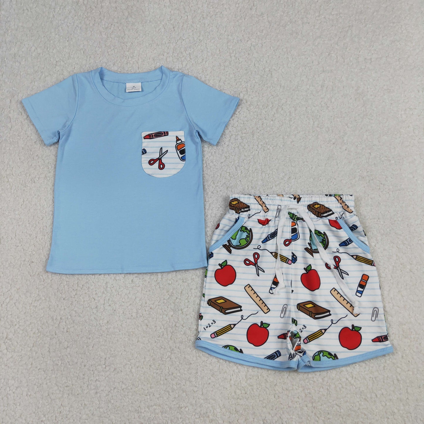 Baby Boys Apples Pencils Top Pockets Shorts Back to School Clothes Sets