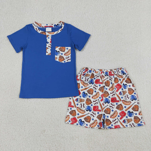 Sibling Baby Boys Short Sleeve Baseball Button Pocket Short Clothes Set Rompers