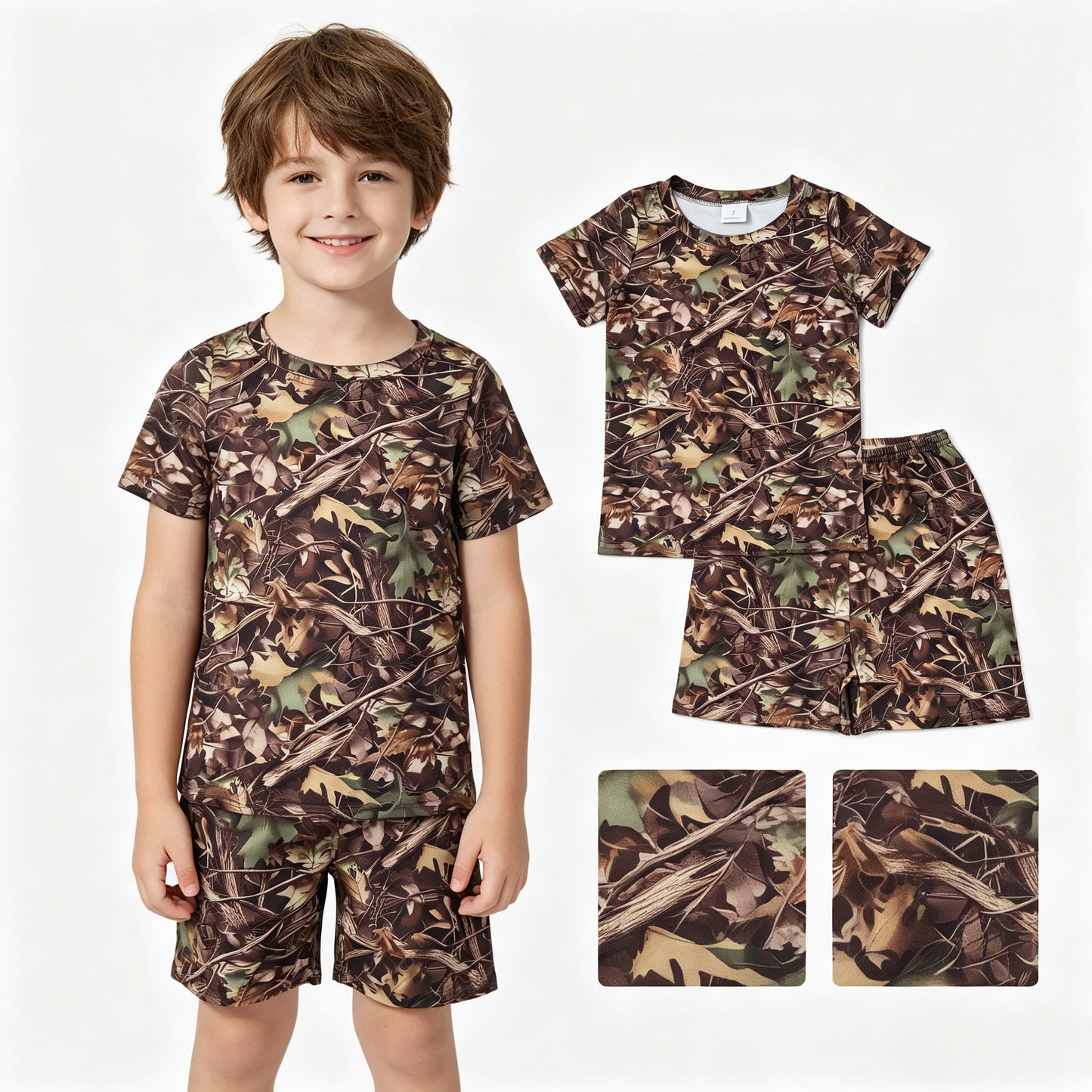 Baby Boys Southern Leaves Camo Top Shorts Hunting Pajamas Clothes Sets