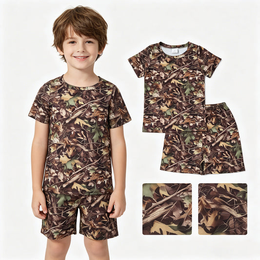 Baby Boys Southern Leaves Camo Top Shorts Hunting Pajamas Clothes Sets