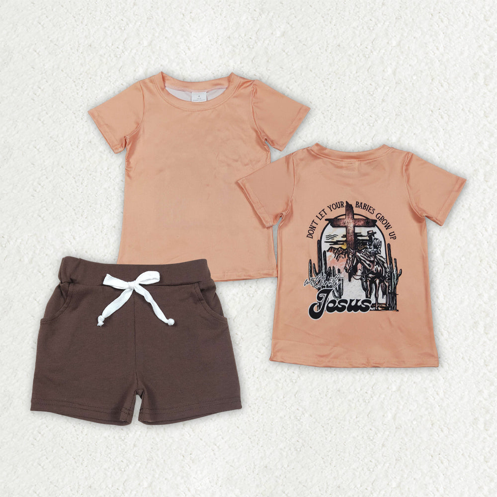 Baby Boys Jesus Horse Rodeos Top Pockets Short Clothes Sets